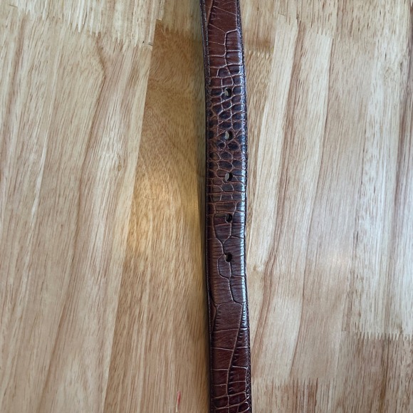 Polo Ralph Lauren Mens Croc Embossed Leather Belt Silver Buckle Brown Size 40 - Picture 4 of 10